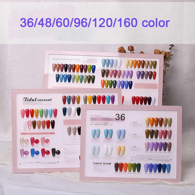 36/48/60/96/120/160 Color Acrylic Display Plate For UV Gel Color Self-Adhesive Nail Sample Design Styles Display Frame