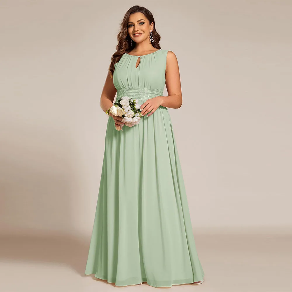 

Customized Exquisite Women's Summer Sleeveless Formal Gowns Mother of The Bride Dresses with Empire Waist Round Neck 2025