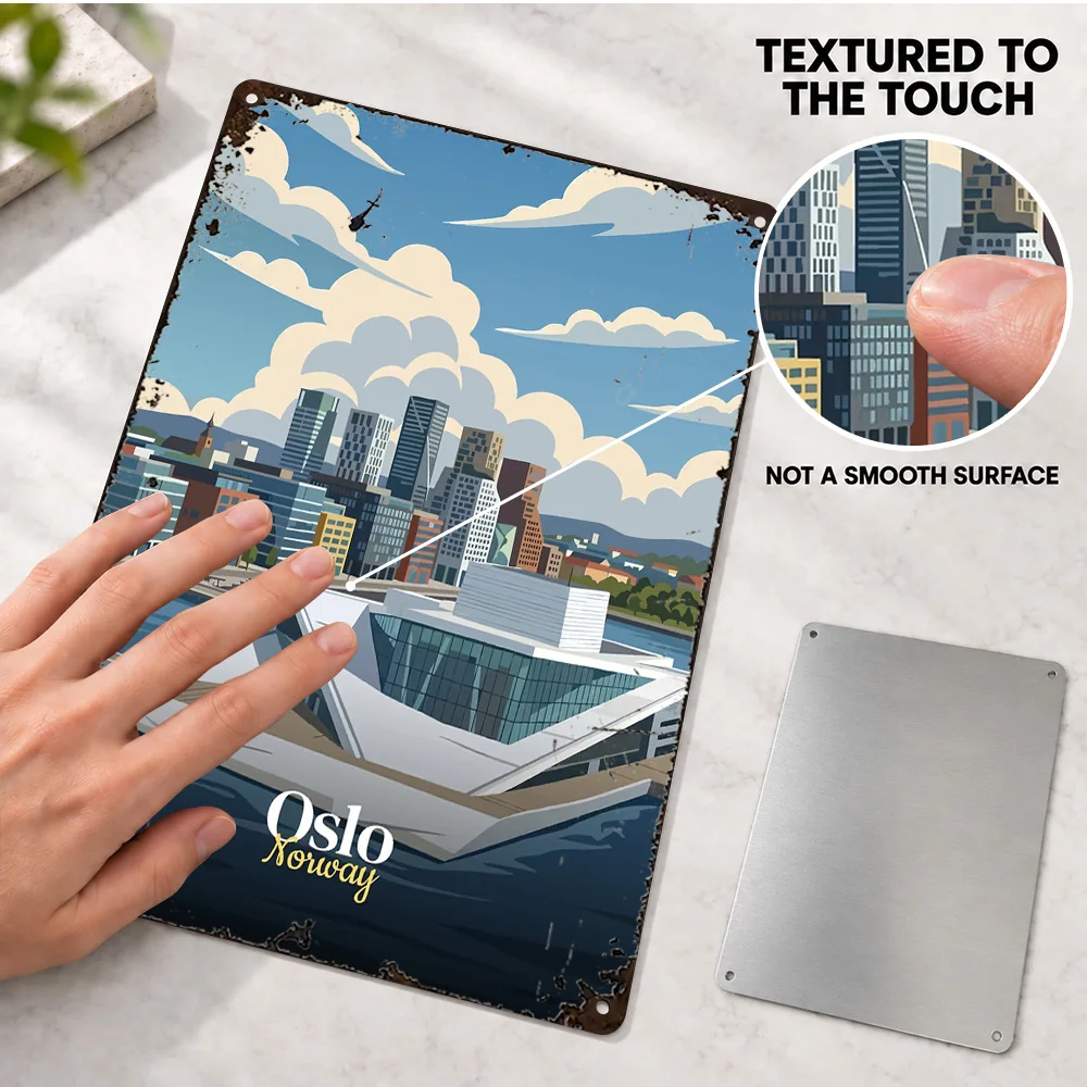 Oslo Norway Cityscape Illustration Printed Poster Retro Tourism Graphic Wall Art For Study Customized Metal Sign Resident Gift