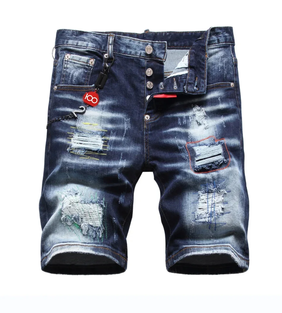 100 chareiharper 2024 Mannen Stretch Skinny Denim Shorts Hoogwaardige Luxe Merk Mannen Straat Slim Fit Jeans Mannen Klassieke