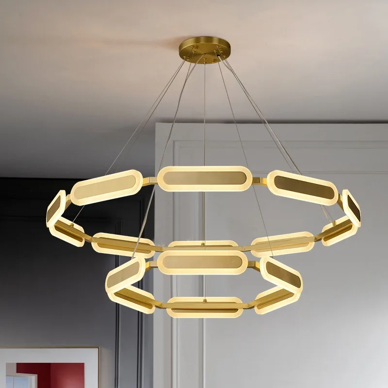 

AiPaiTe modern LED copper dining room pendant light 1 ring/2 ring/3 ring acrylic round ring living room bedroom pendant light