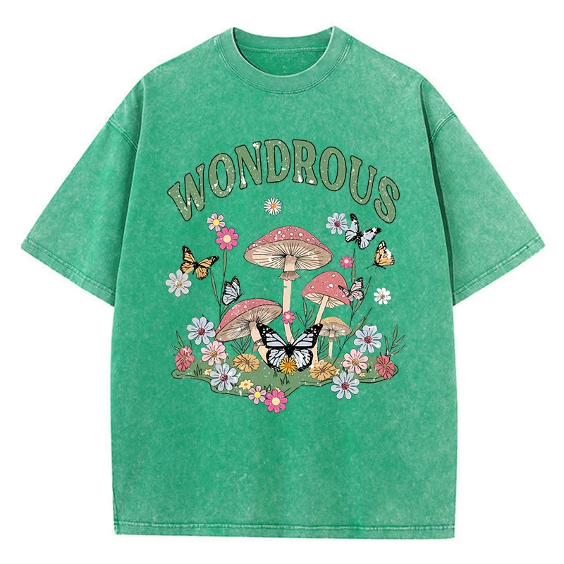 الفطر زهرة فراشة رائع تصميم غسلها تي شيرت المرأة القطن تيشيرت صيفي عادية Y2K فضفاض قصيرة الأكمام Vintage القمم