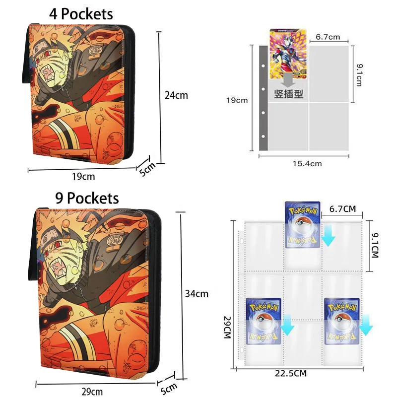 NARUTO Card Binder Holder 9 Pocket Trading Anime Cards Album Collector Book with 50 inner Pages Zipper Holder Up to 900 Cards