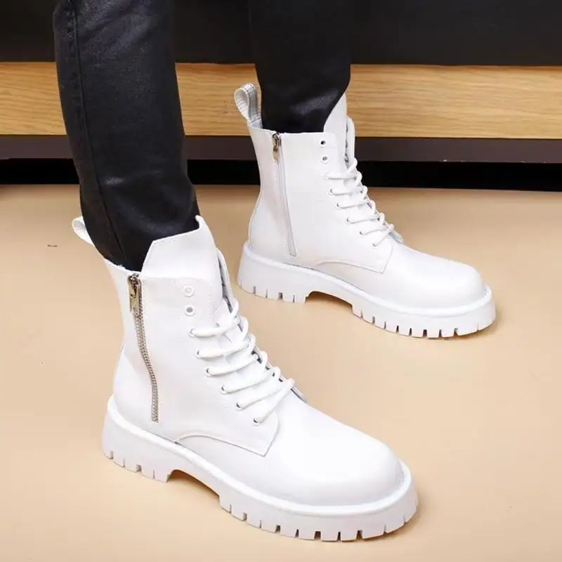 

men fashion stage nightclub high motorcycle boots original leather shoes cowboy platform boot big toe long platform botas hombre