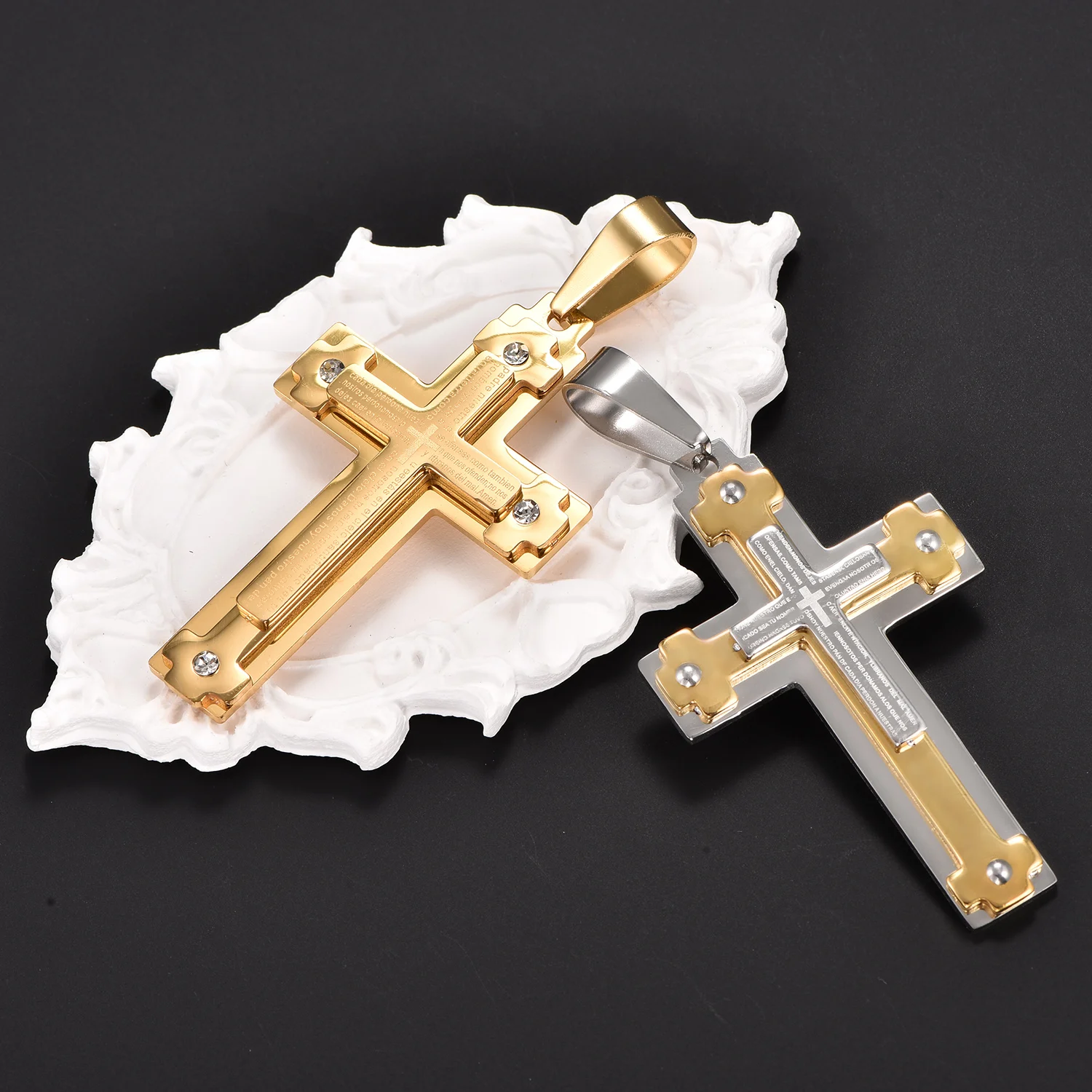 Jesus-Halskette für Männer aus Edelstahl mit Bibelkreuz-Anhänger, religiöser Zirkon-Charm-Schmuck, Gebets- und Taufgeschenk für Jungen und Männer – Detail 4