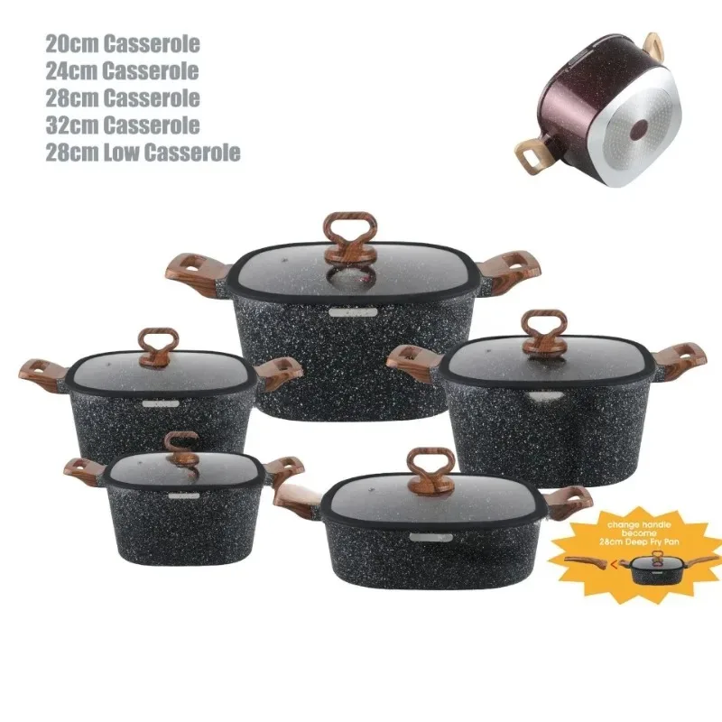 

10-Piece Maifanshi Non-Stick Cookware Set - Square Bottom Soup Pots with Glass Lids for Induction & Gas Stoves