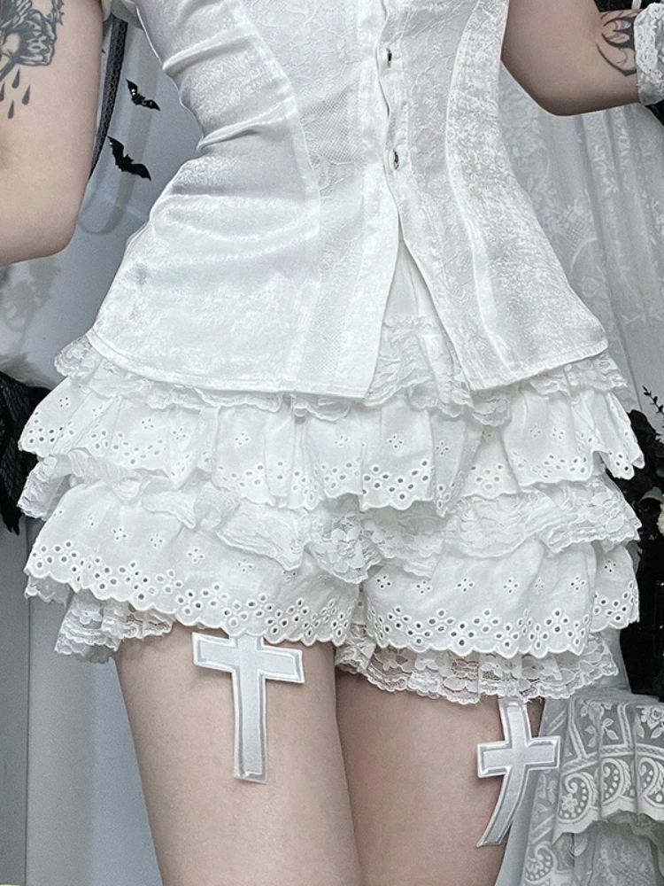 AltGoth Halloween Mall Gothic White Pumpkin Skirt Women Aesthetic Fairycore Grunge Sweet Cute Lace Patchwork Shorts Skirt Femake