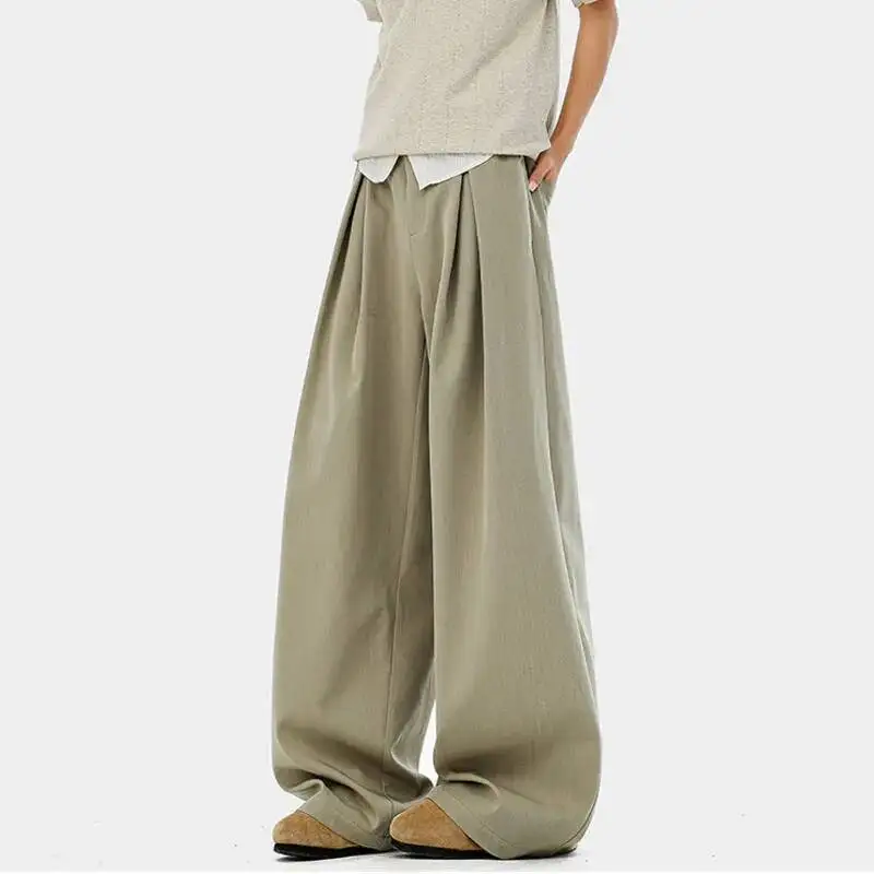 American Retro Pleated Suit Pants Men's Versatile Solid Color Casual Wide Leg Trousers 2026 Spring New 2BJVM