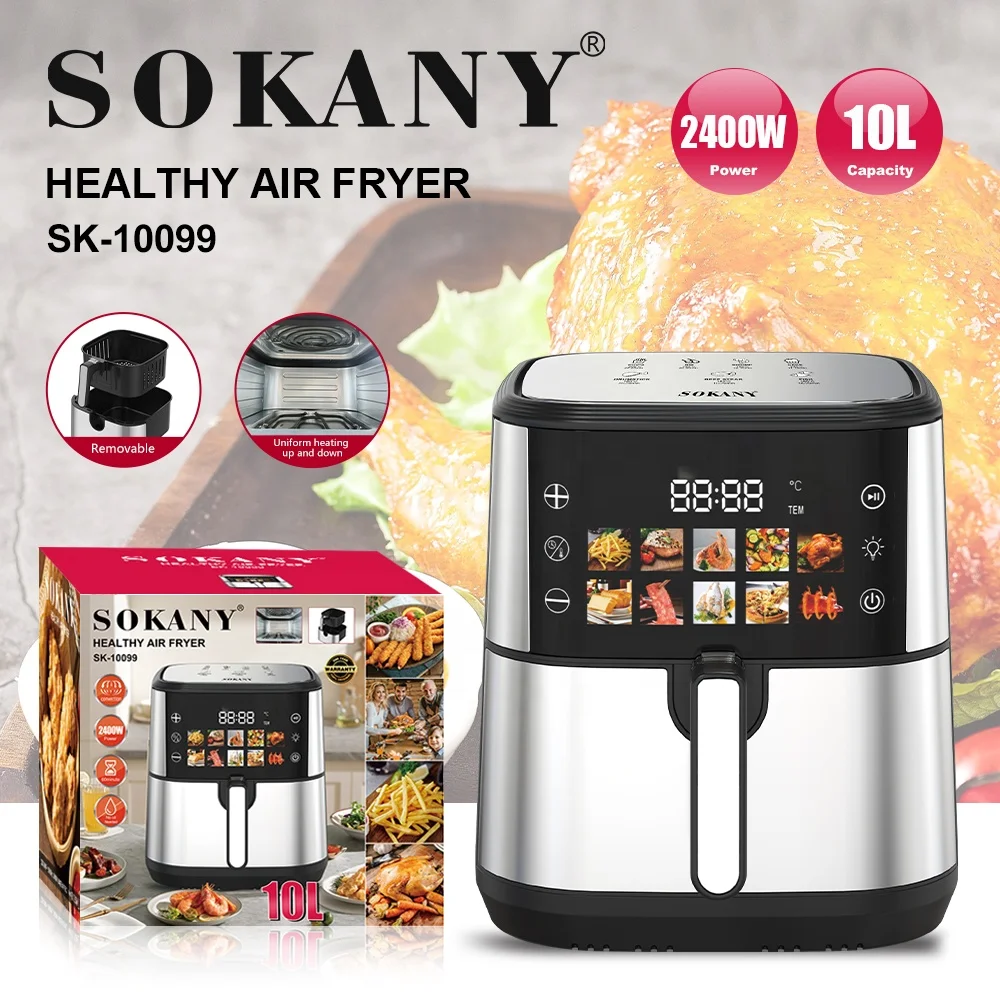 소카니 2구 스테인리스 스틸 디지털 에어프라이어 12L 가정용 전기 딥 프라이어 무오일 스마트 에어프라이어 그릴 12리터