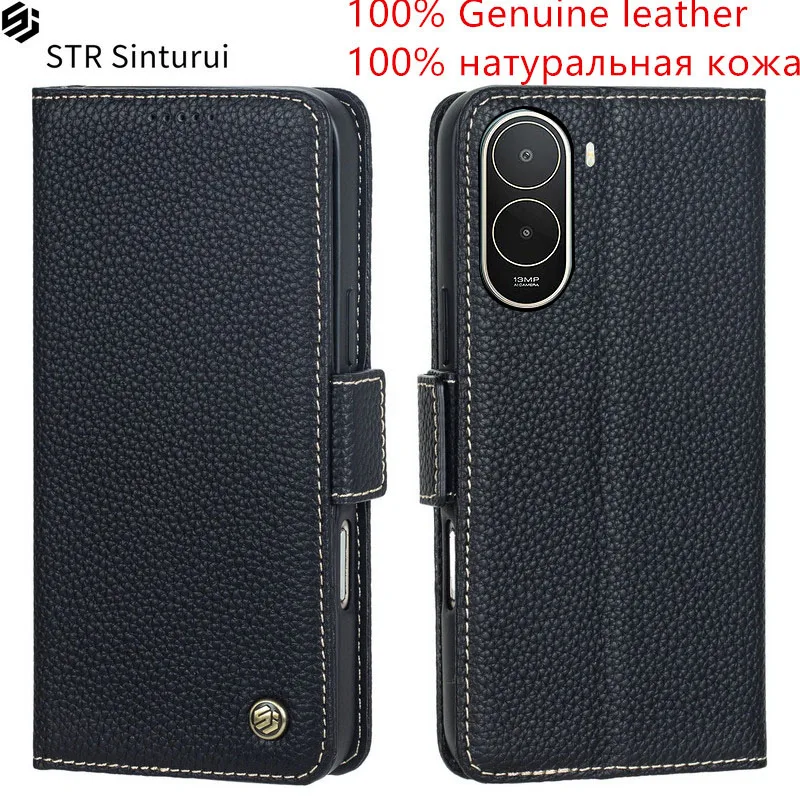 

STR Genuine lychee grain leather card Slot Wallet Cover For Xiaomi Poco C81 Pro C81x C85x C85 C75 4G 5G C71 Flip phone Case