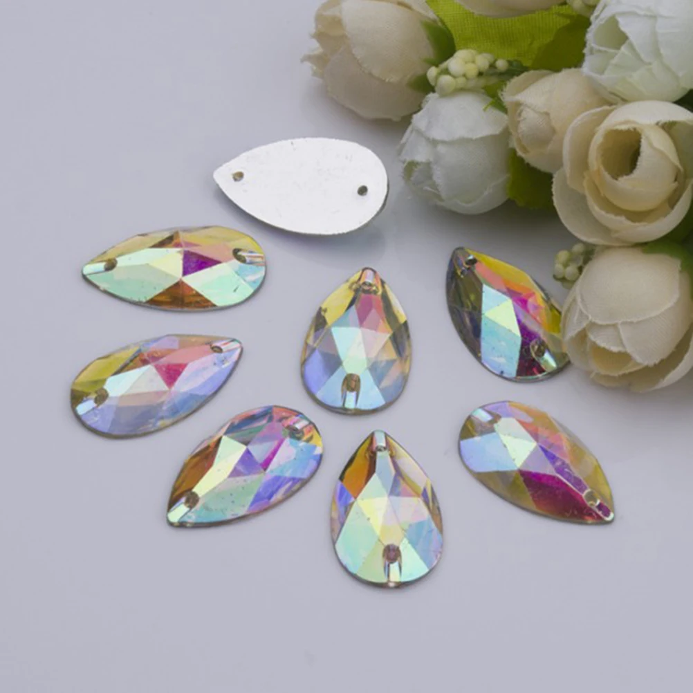 

50pcs 17X28Mm Water Drop Resin Rhinestones Flat Back Crystals For Sewing Gluing Decorative Embellishments Halloween Carnival