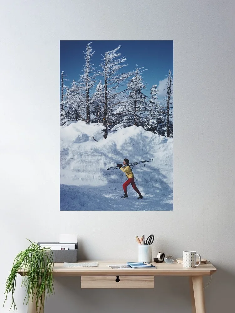 Slim Aarons Skier in Vermont, 1962, Print Art Canvas Poster, Living Room, Home Wall Decor Picture