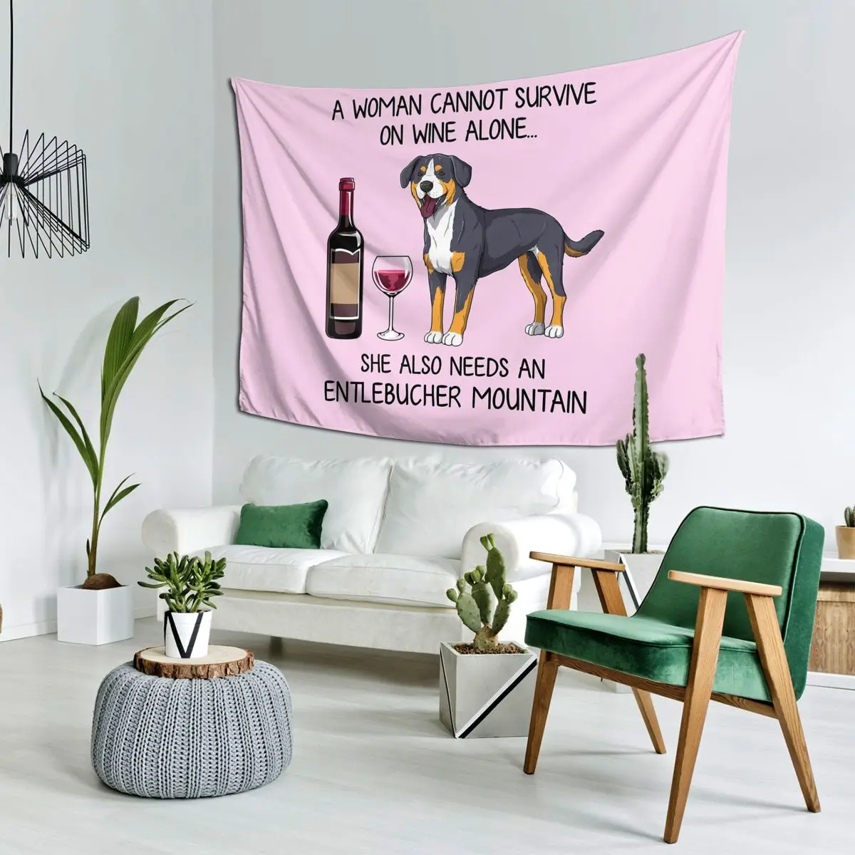 

Entlebucher Mountain Dog And Wine Funny Gift For Dog Mom Tapestry Wall Hanging Aesthetic Home Decor Tapestries for Living Room