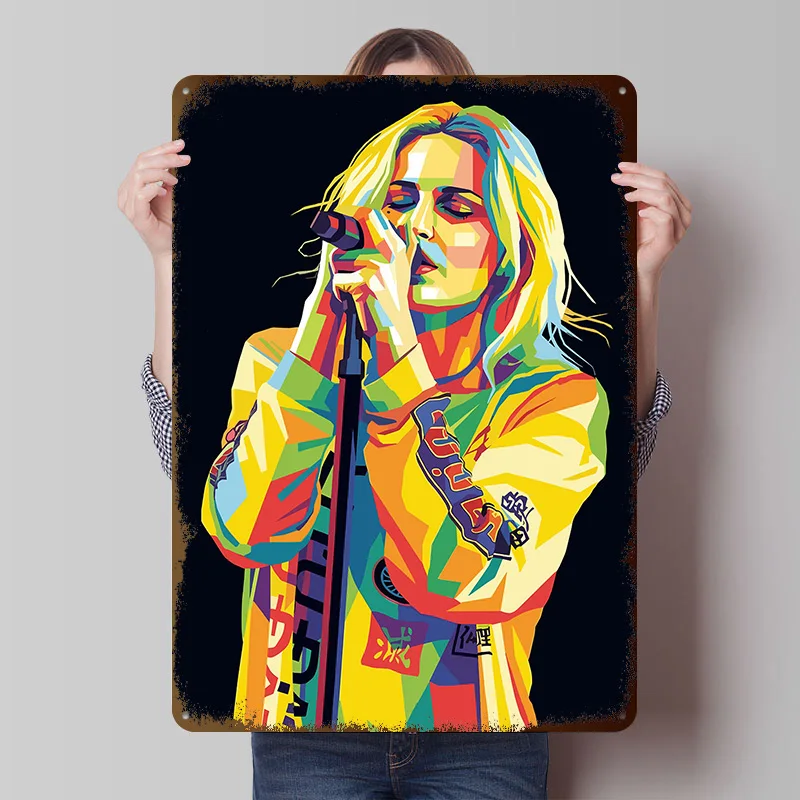 Emily Armstrong Farbenfrohes Porträt Metallposter Individualisierte Wandkunst Retro Vintage Metallschilder für Männerhöhle Maßgefertigtes Schild Wanddekoration