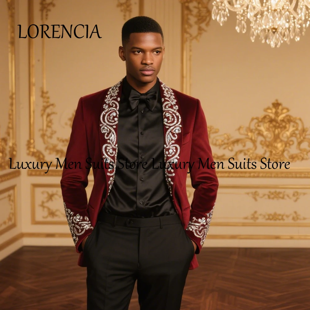 

Мужские костюмы с блестящими кристаллами, комплект из 2 предметов, смокинги с шалевым воротником, вечерние наряды, пиджак по индивидуальному заказу, брюки jaqueta masculina couro