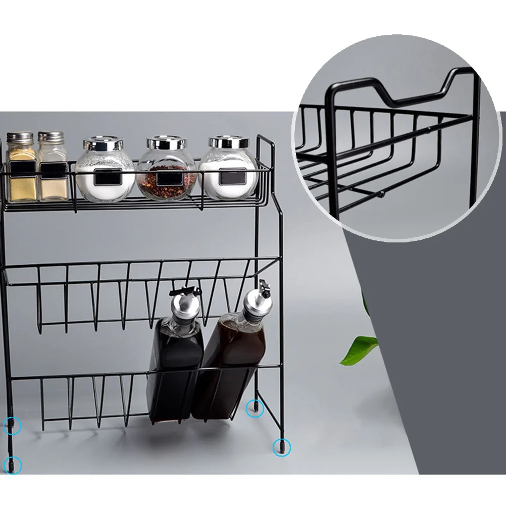 

Hollow Bottom 2 Layers Spice Storage Rack Black Kitchen Organizer Seasoning Bottle Shelf Multifunctional Holder