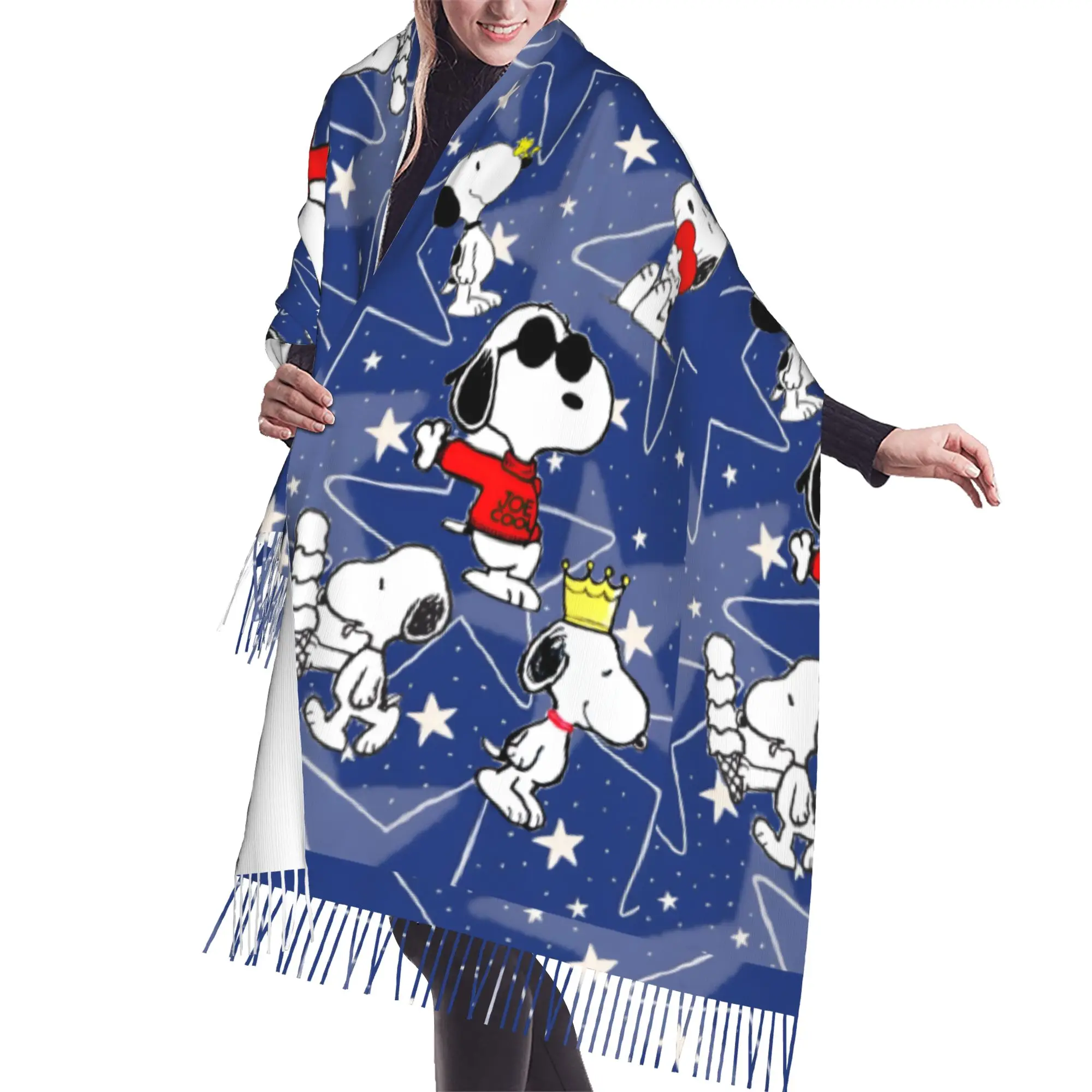 Custom Lady Large S-snoopied Dog Scarves Women Winter Fall Soft Warm Tassel Shawl Wrap Anime Manga Scarf