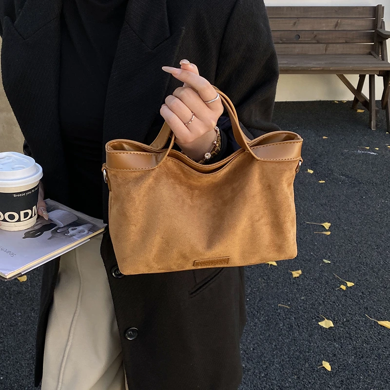 

Сумка-тоут из замши на молнии, простая однотонная высококачественная женская сумка, маленькая классическая универсальная сумка через плечо