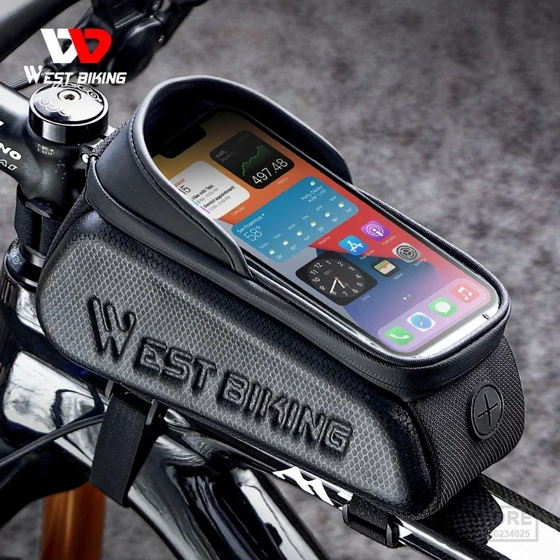 WEST BIKING Bicycle Top Tube Bag Touch Screen Phone Carrier Bag Waterproof EVA Road Bike Cycling Tool Holder Bag MTB Accessories