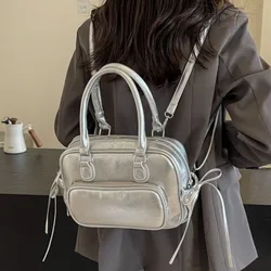 JIAERDI Vintage Silver Backpack Women Hot Girls Bow Zipper Handle Mini Backpacks Female Retro Preppy Style Y2k Mochila Aesthetic