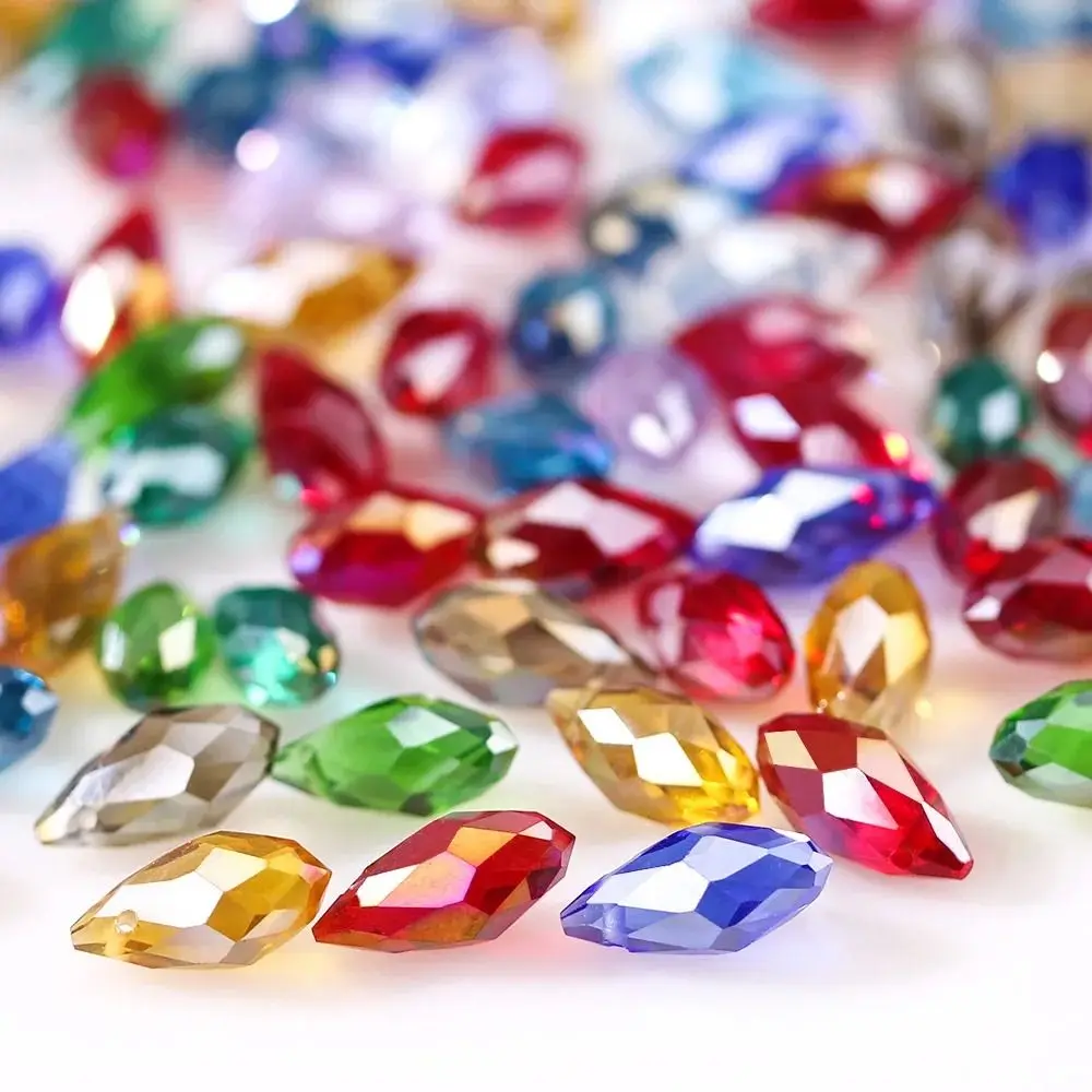 20pcs/set Glass Bead Crystal Beads New DIY Accessories Jewelry Making Teardrop Faceted Crystal Pure Color Loose Beads