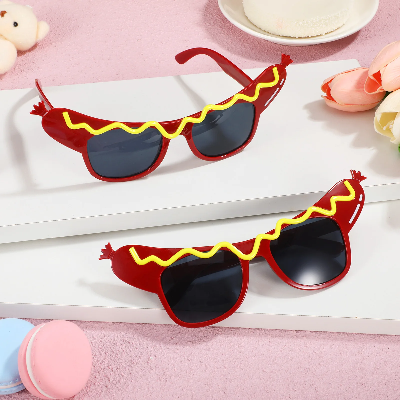 

2pcs Hot Dog Shape Party Glasses Funny Eyewear For Adults Unique Photo Props Lightweight Prank Glasses Beach Music Festival
