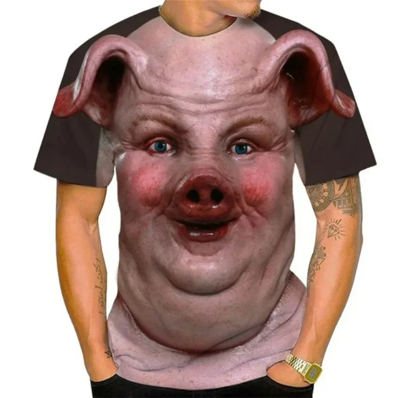 Sommermode Kurzarm-Tops Streetwear Lockere T-Shirts 3D-Druck Dickes Schwein T-Shirt Herren Lustige Tier-Grafik-T-Shirts