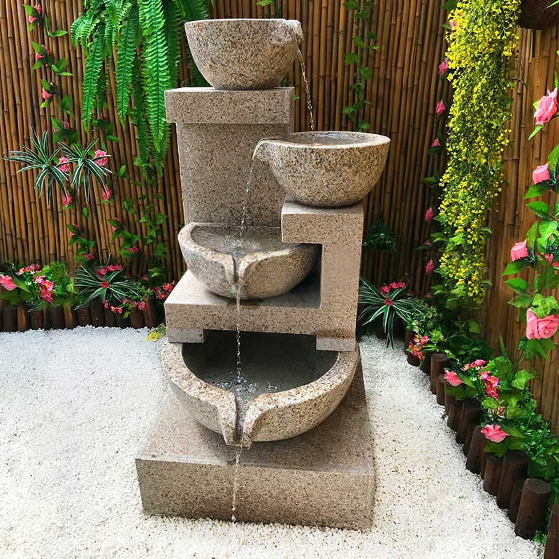 HJ granite simple stone landscape office lucky water fountain courtyard water feature garden natural hemp stone ornament
