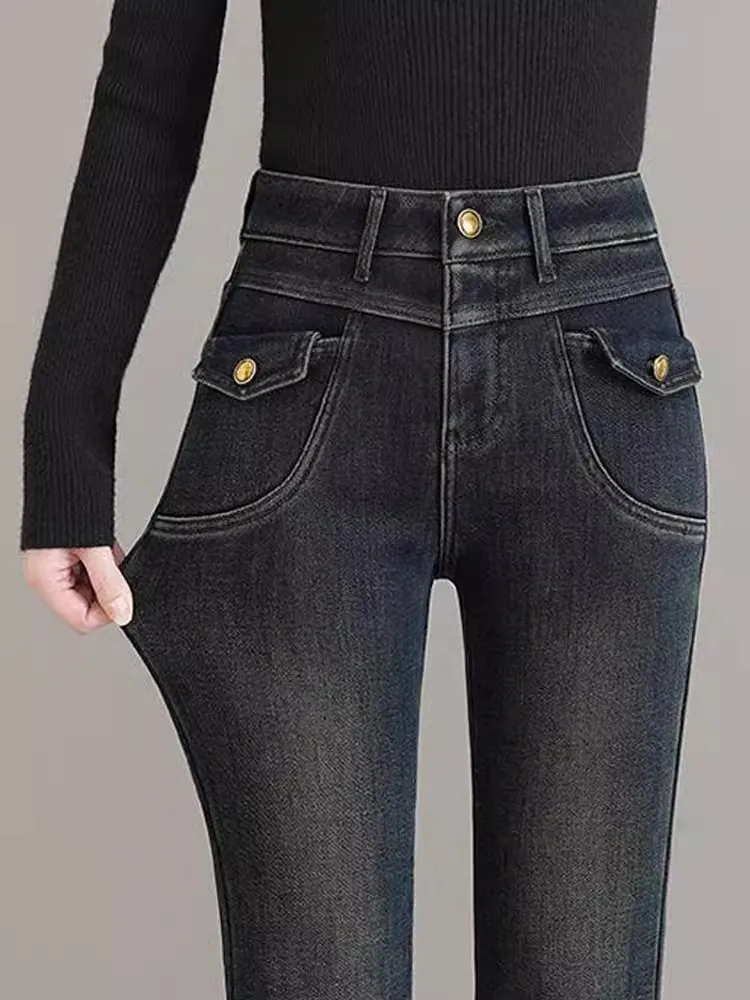 

Джинсы женские с высокой талией, расклешенные, стрейч, из хлопка, облегающие, модные, весна-осень, новинка