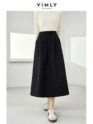 Vimly Cotton 100% Black Midi Skirt Women 2024 Spring Female Casual Elegant Side Pockets A-line Umbrella Skirts Clothing M5875