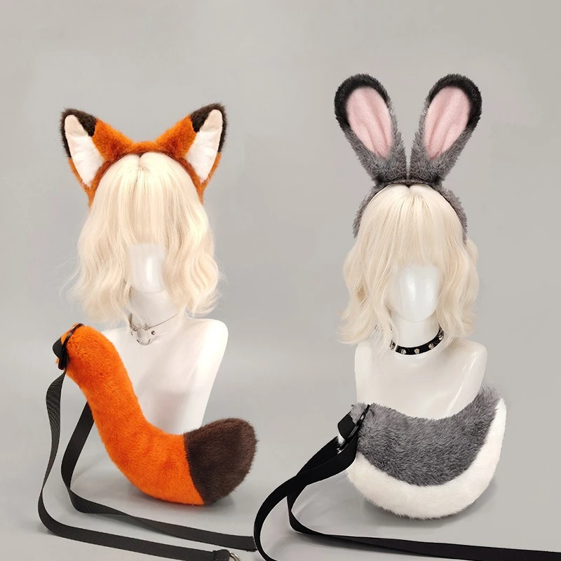 

Anime Judy Nick Cosplay Rabbit Fox Headwear Tail Fuzzy Animals Cos Dance Party Performance Props Hairband for Unisex