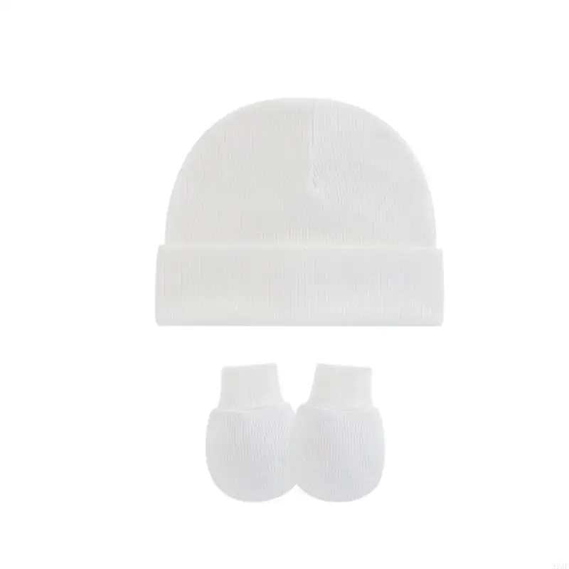 

95AE Scratch-proof Mittens Infants Toddlers Headwear Baby Gloves with Warm Bonnet Set