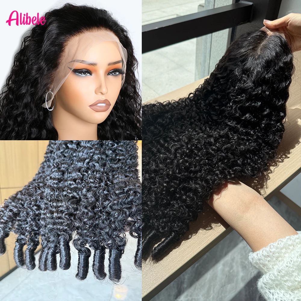 

Alibele Bouncy Curly Natural Color 250% High Density Virgin Human Hair Wigs Burmese Curly 13x4 HD Transparent Lace Frontal Wigs