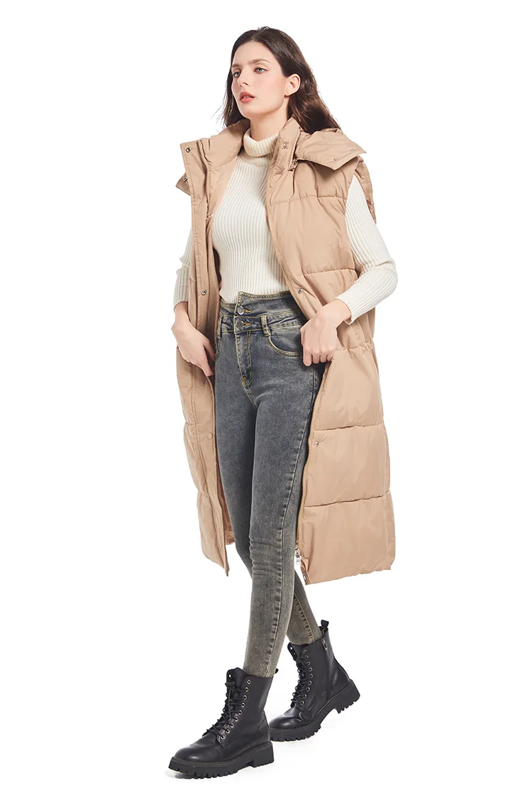 Casual Lange Baumwolle Mantel Frauen Ärmellose Stehkragen Parkas Warme Jacken 2025, Herbst Winter Mäntel Gepolsterte Streetwear Mäntel