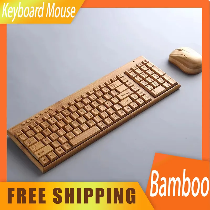 

Bamboo Keyboard Mouse Wireless Combo Set Wireless Office Keyboard For Laptop PC Office USB Plug And Play Natural Mice Keyboard