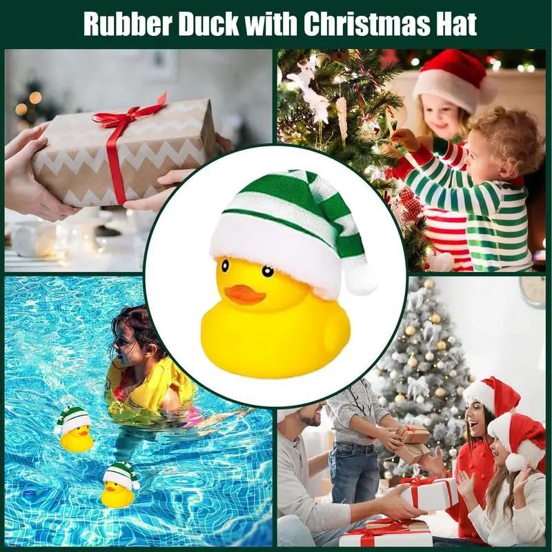 Duckies For Kids Cute Duck Toy With Santa Hat 5.5cm Portable Bath Parties Toy Funny Bathtub Floating Squeaky Duckies For