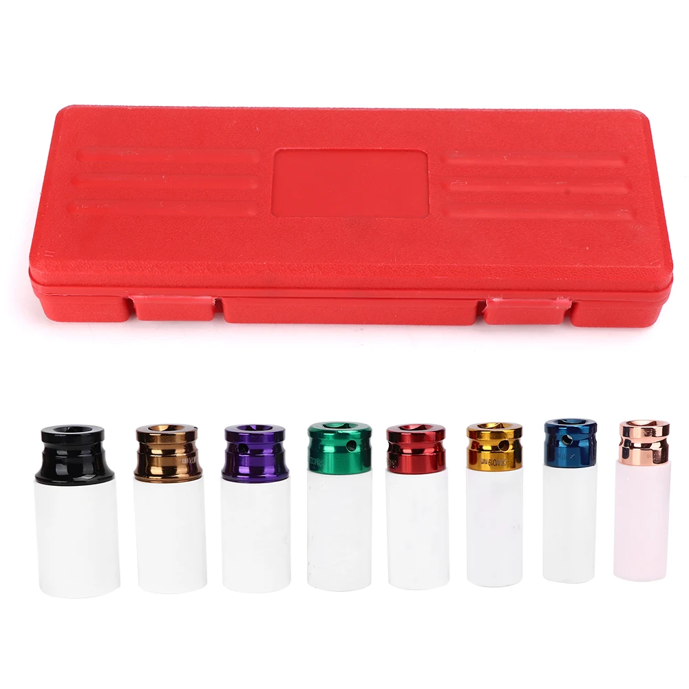 

8Pcs Wheel Nut Sockets Impact Metric 1/2in Deep Sleeved Coded Set 15-27mm/0.6-1.1in