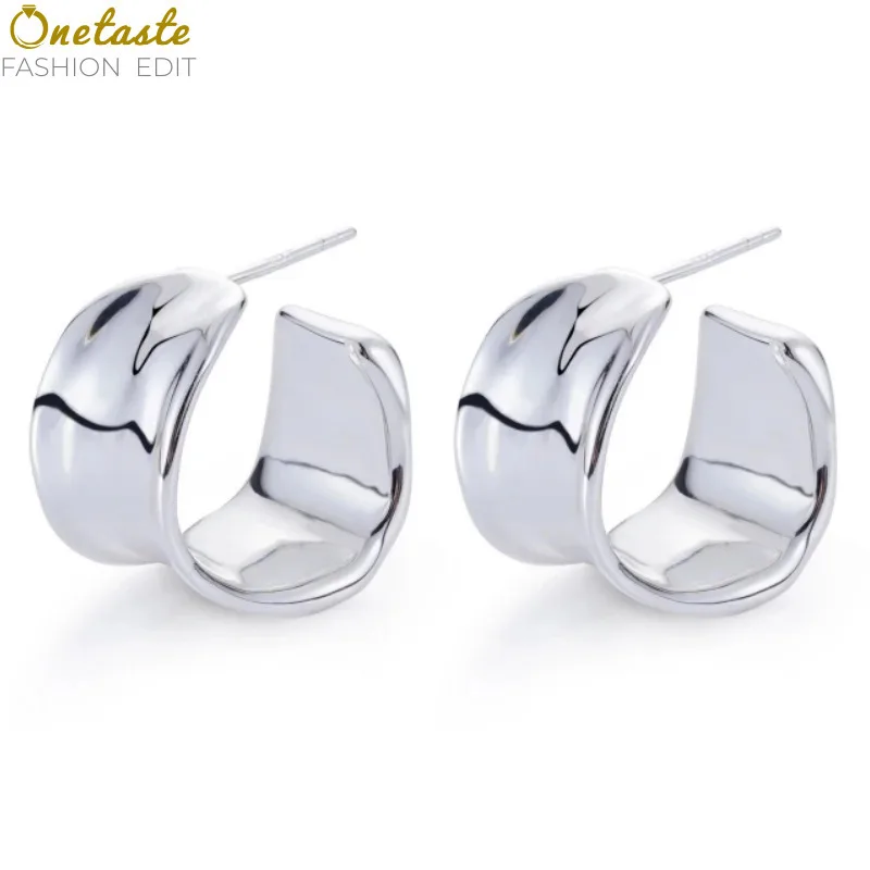 

Mirror Polishing Shiny Silver Color Big Curve Hoop Earrings Women, Minimalist Geometric Chunky Earrings With 925 Silver Posts