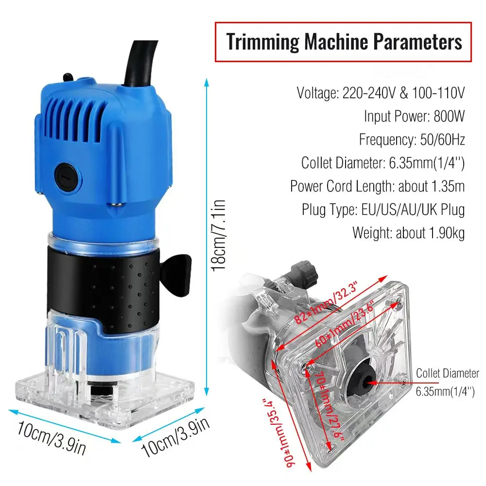 BOLIMEI 220V wtyczka EU 800W router dłoni elektryczny trymer ręczny router do drewna tuleje zaciskowe narzędzie do obróbki drewna trymer do laminatu 30000 obr./min