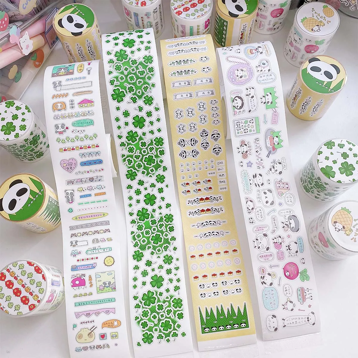 Cute Panda Scrapbooking Washi Tape Four-leaf Clover Adhesive Tape Kawaii Animal Decorative Stickers for Journal Planner