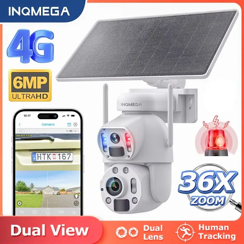 

INQMEGA 6MP 36x zoom 4G solar camera WIFI dual PIR human detection outdoor solar panel charging PTZ camera full metal housing