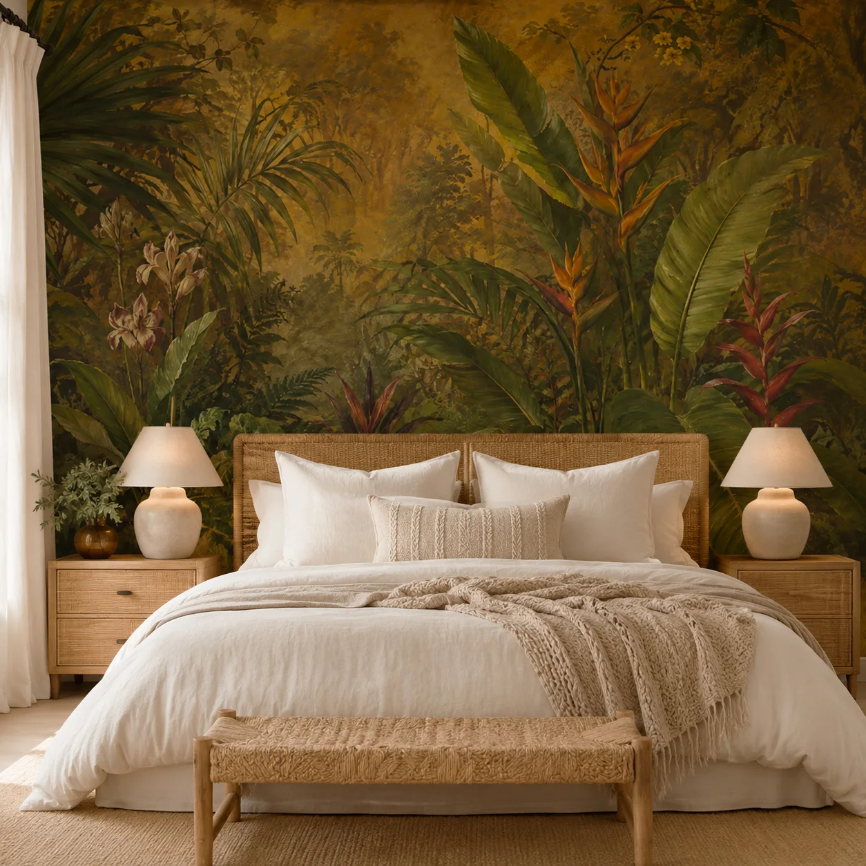 Custom Vintage Tropical Jungle Wallpaper Mural Botanical Leaves Living Room Bedroom Wall Decor Non Self Adhesive Requires Glue