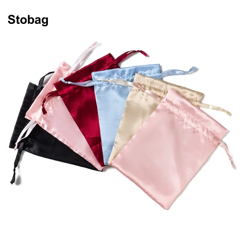 

StoBag 50pcs Wholesale Color Silk Bags Small Drawstring Gift Jewelry Packaging Storage Pocket Reusable Pouches Wedding Party