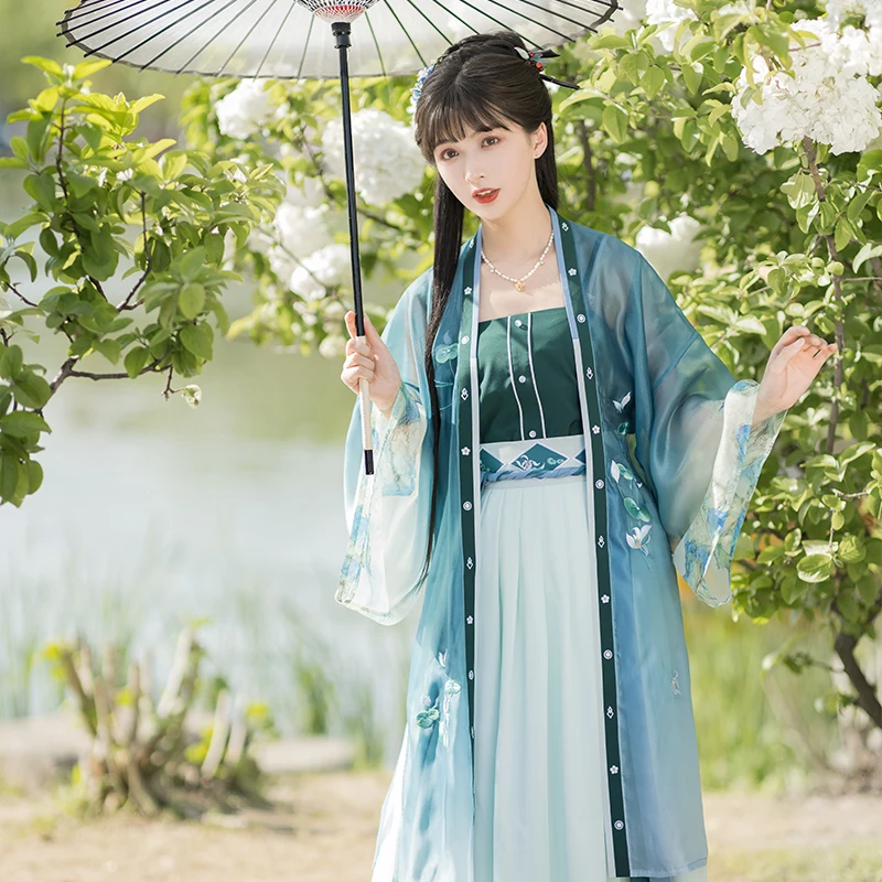 

New Improved Hanfu Clothes New Spring Song Dynasty Dress Chinese Traditional Festival Stage Costumes Folk Dance Clothing DQL7025