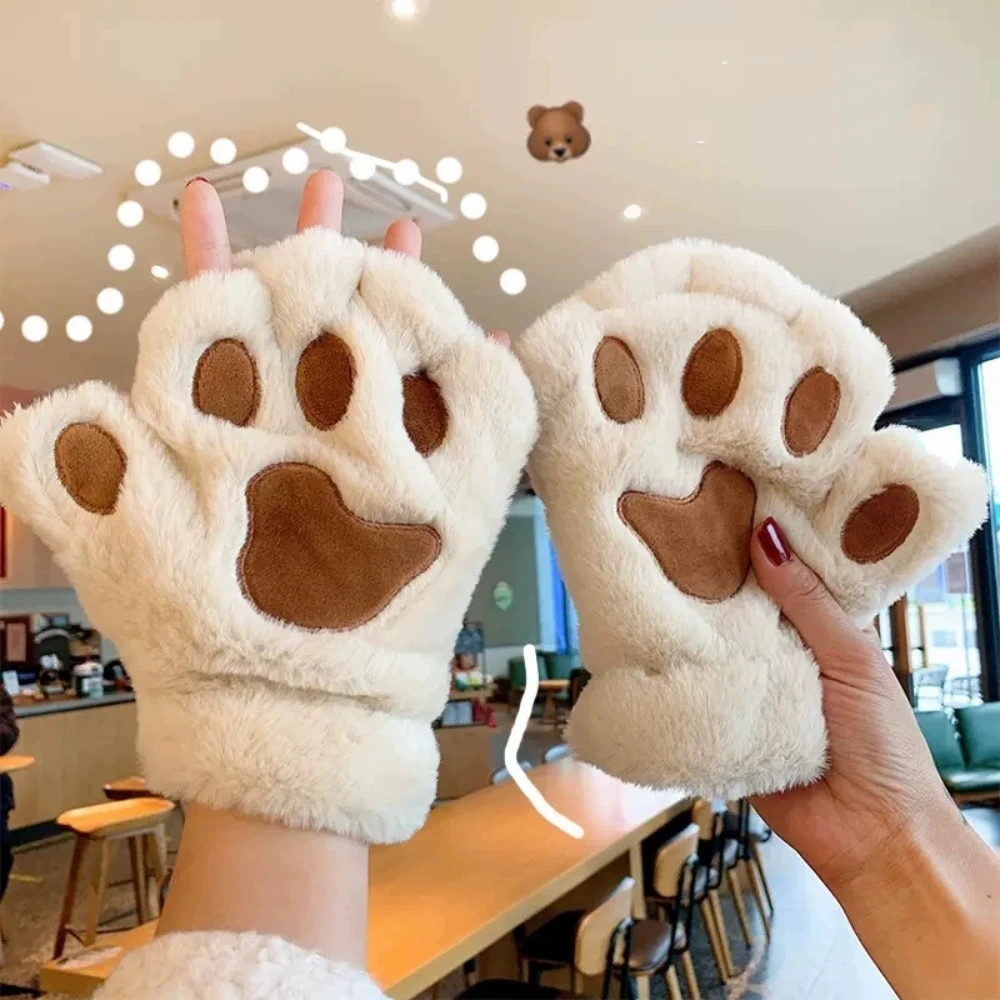 

Cute Cat Claw Paw Plush Gloves Winter Warm Short Fingerless Gloves Fluffy Bear Cat Mittens Women Winter Wear Christmas Gift