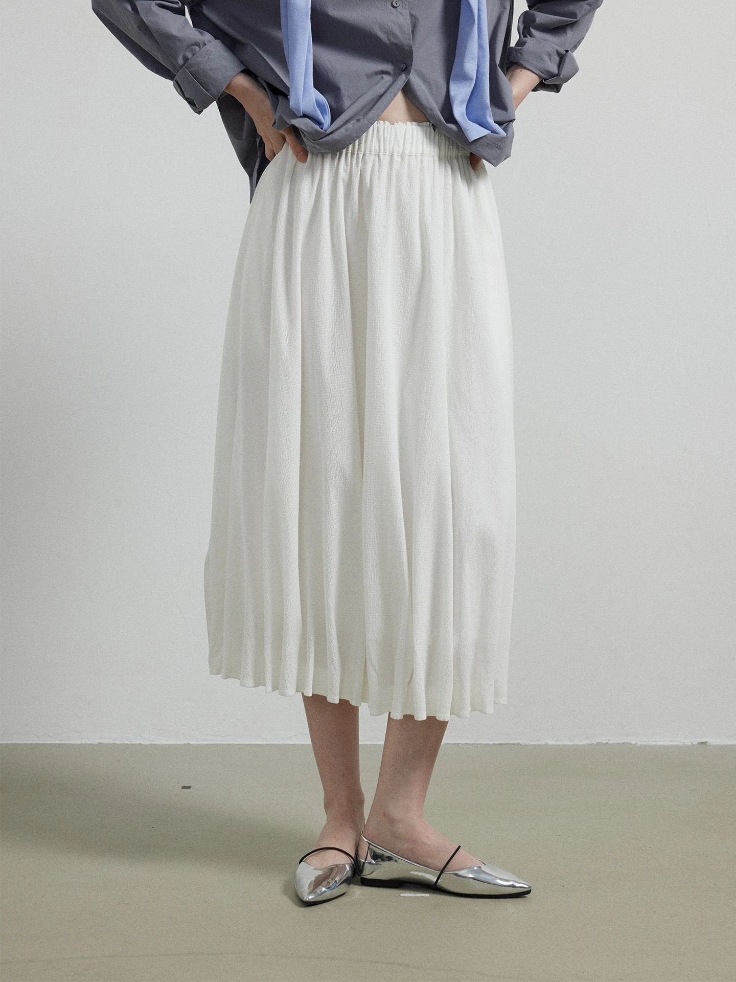 Moofeel Dark Grid Flower Lantern Skirt Commute Simple Texture Half-length Skirt French Style High Waist Elastic Fiber Cotton