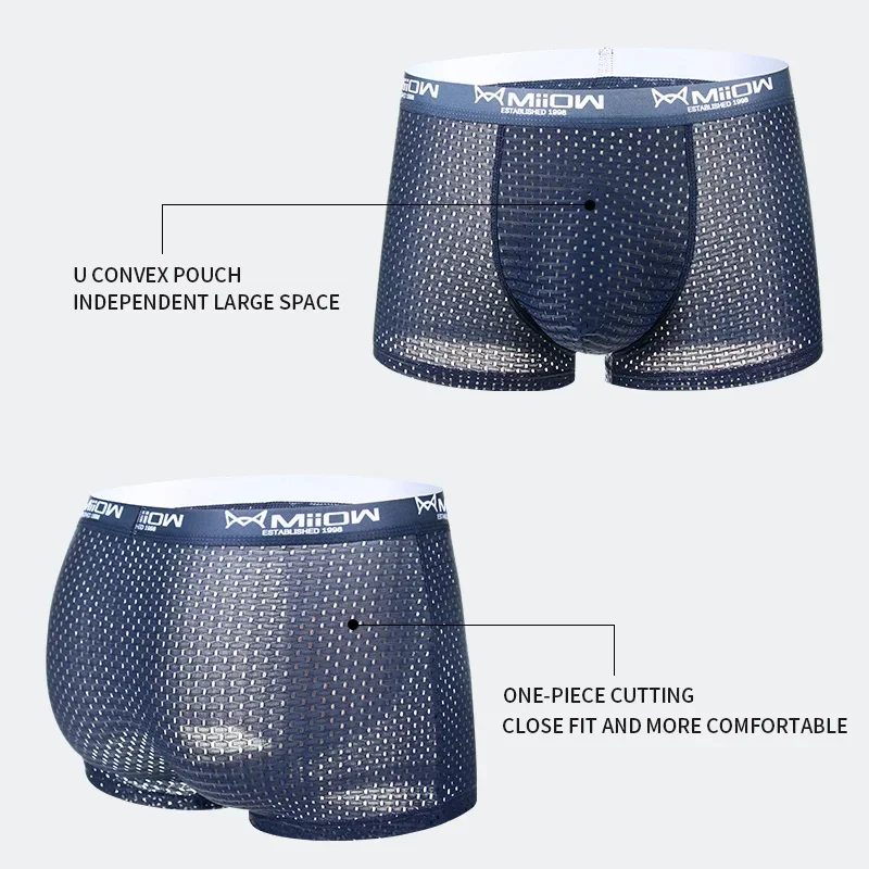 MiiOW 3Pcs Ice Silk Men Underwear Boxers Breathable Mesh Men\'s Panties Graphene Antibacterial Mens Underpants Man Boxer Briefs