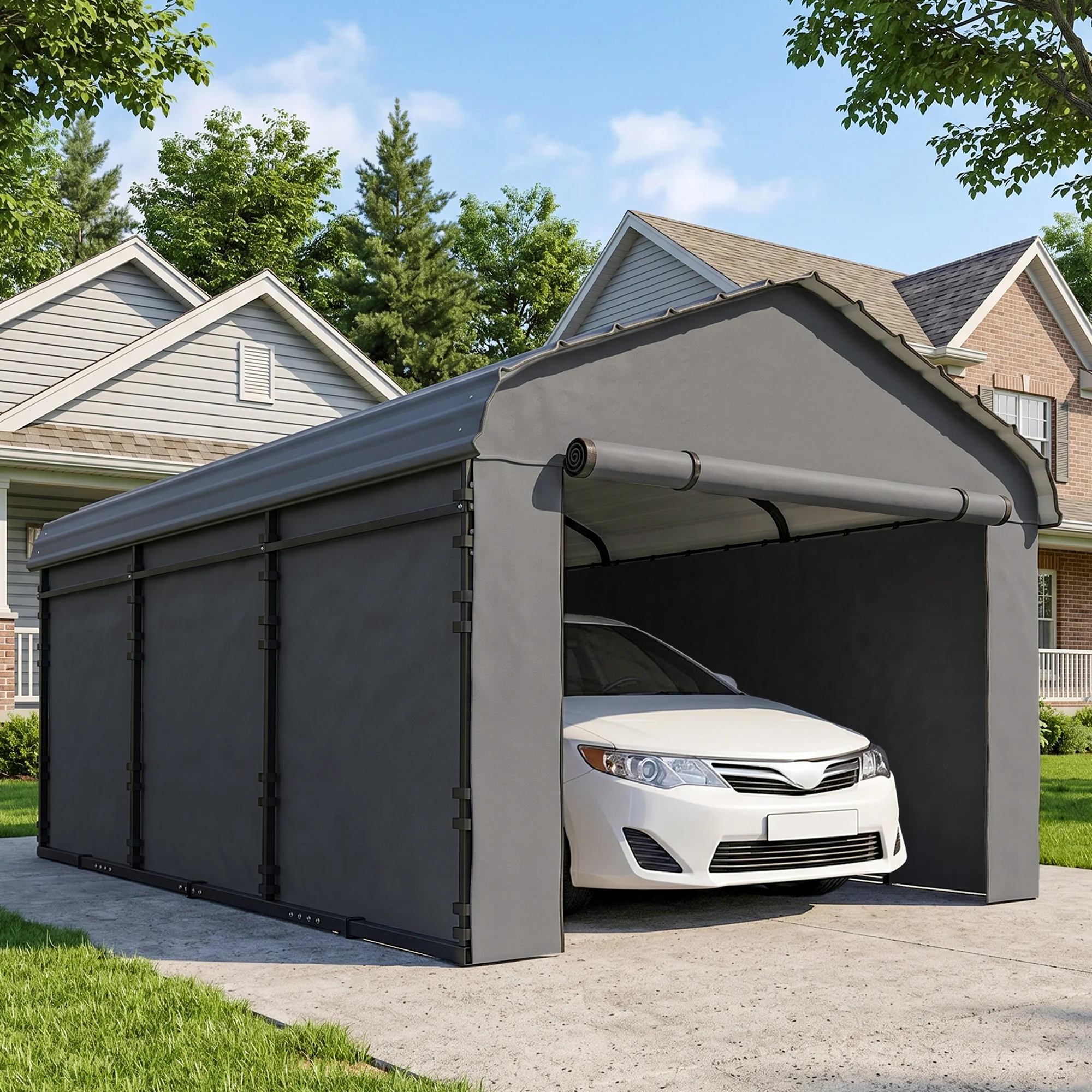 10' x 15' Metal Carport with Metal Roof and Removable Sidewalls
