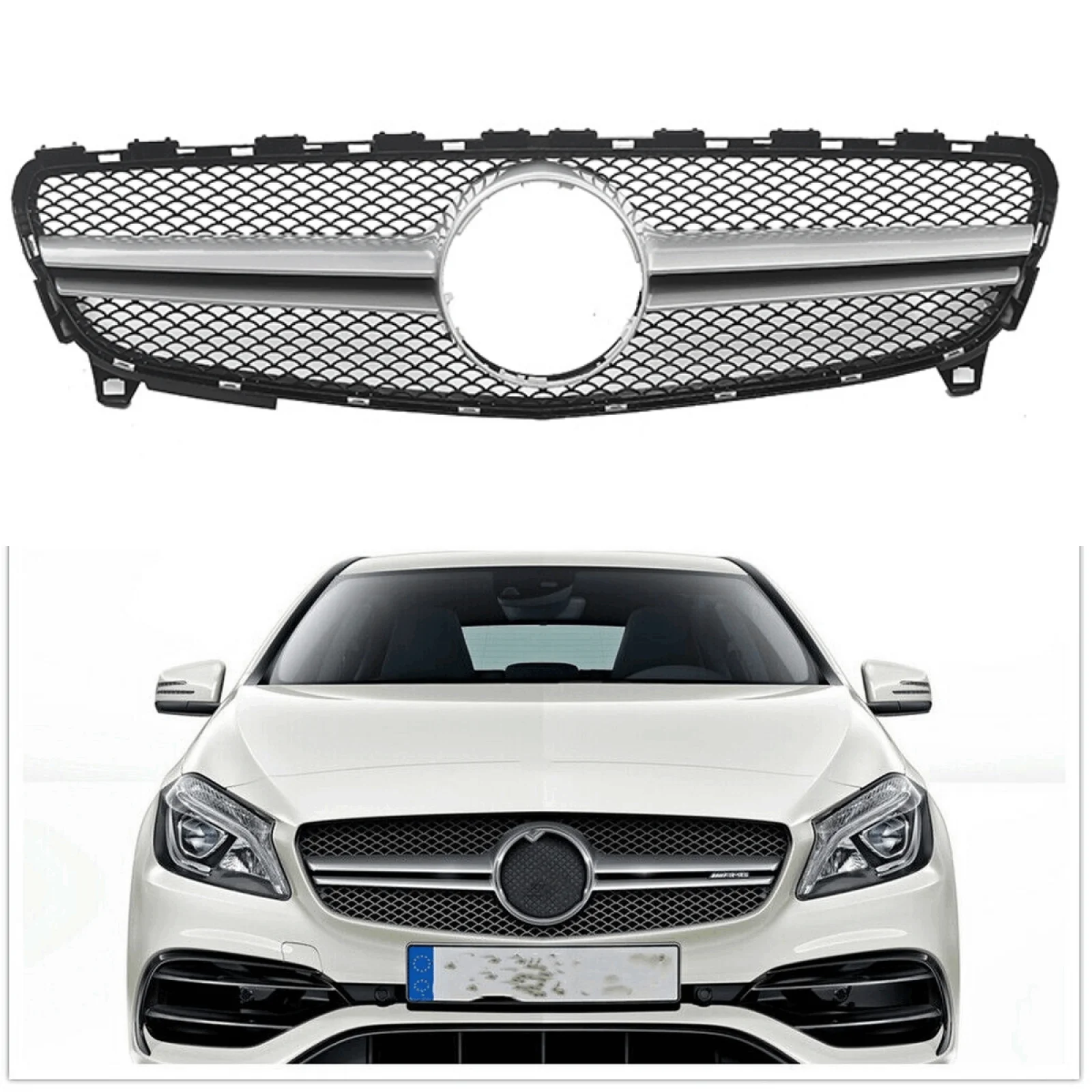 Honeycomb Front Grille Mesh For Mercedes-Benz 2016 -2018 W176 A200 A45 Silver