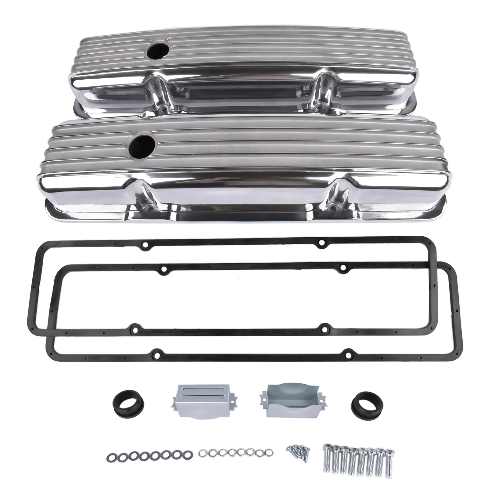 

AP02 Aluminum Short Finned Valve Covers w/Gaskets For Chevy SBC 327 350 400 1958-1986